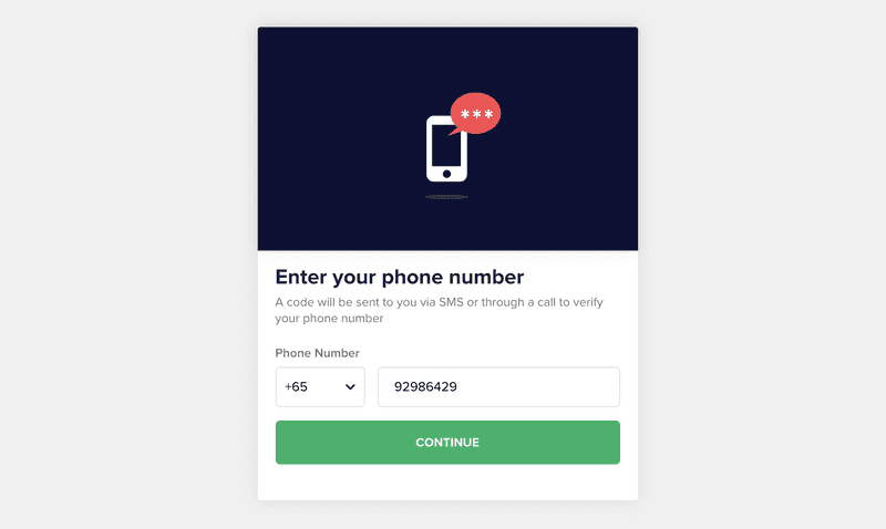 Enter phone number to verify your account